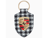 Key Ring Fob with Porsche Crest, Black & White Pepita